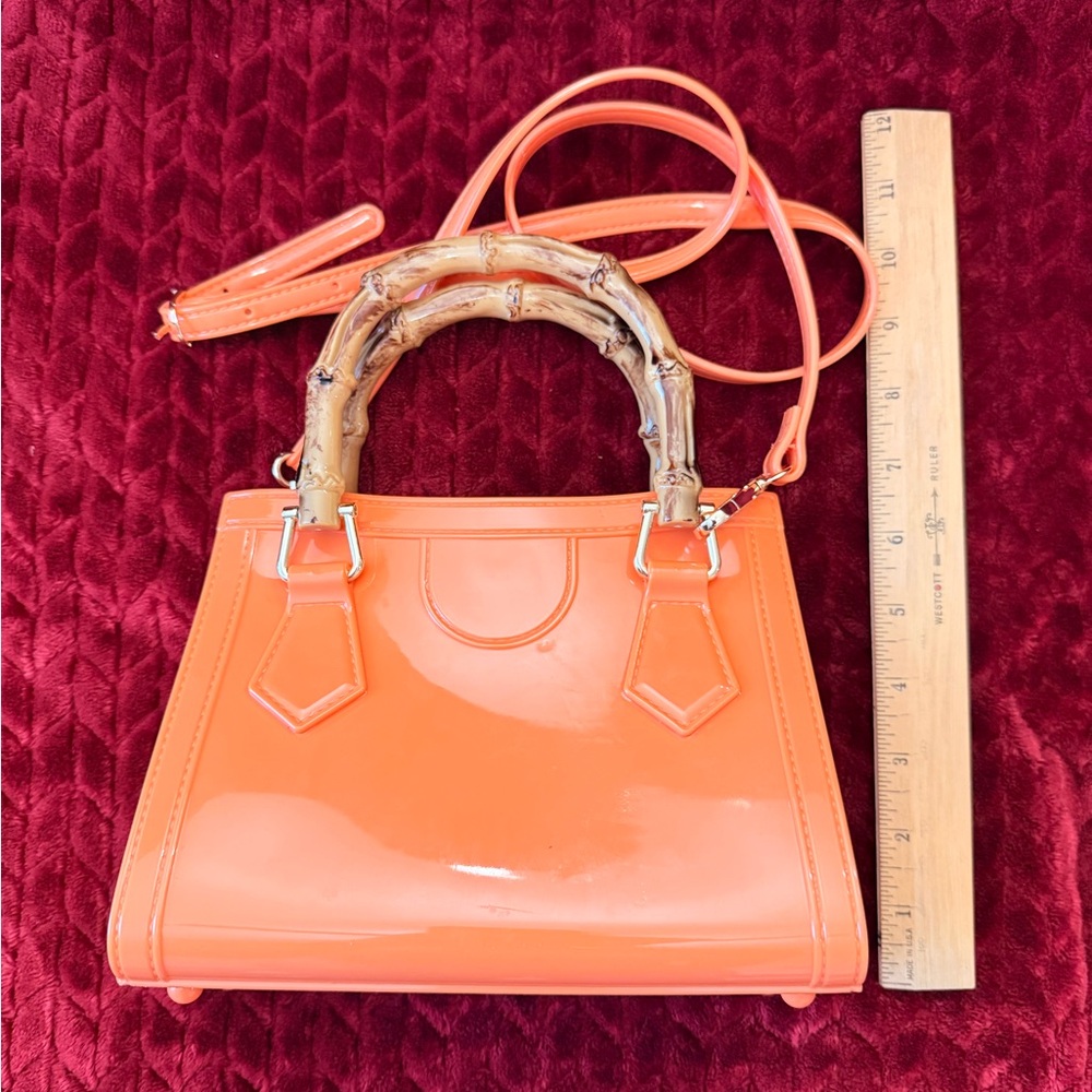 Orange Mini Handbag with Bamboo Handle - Picture 3 of 11